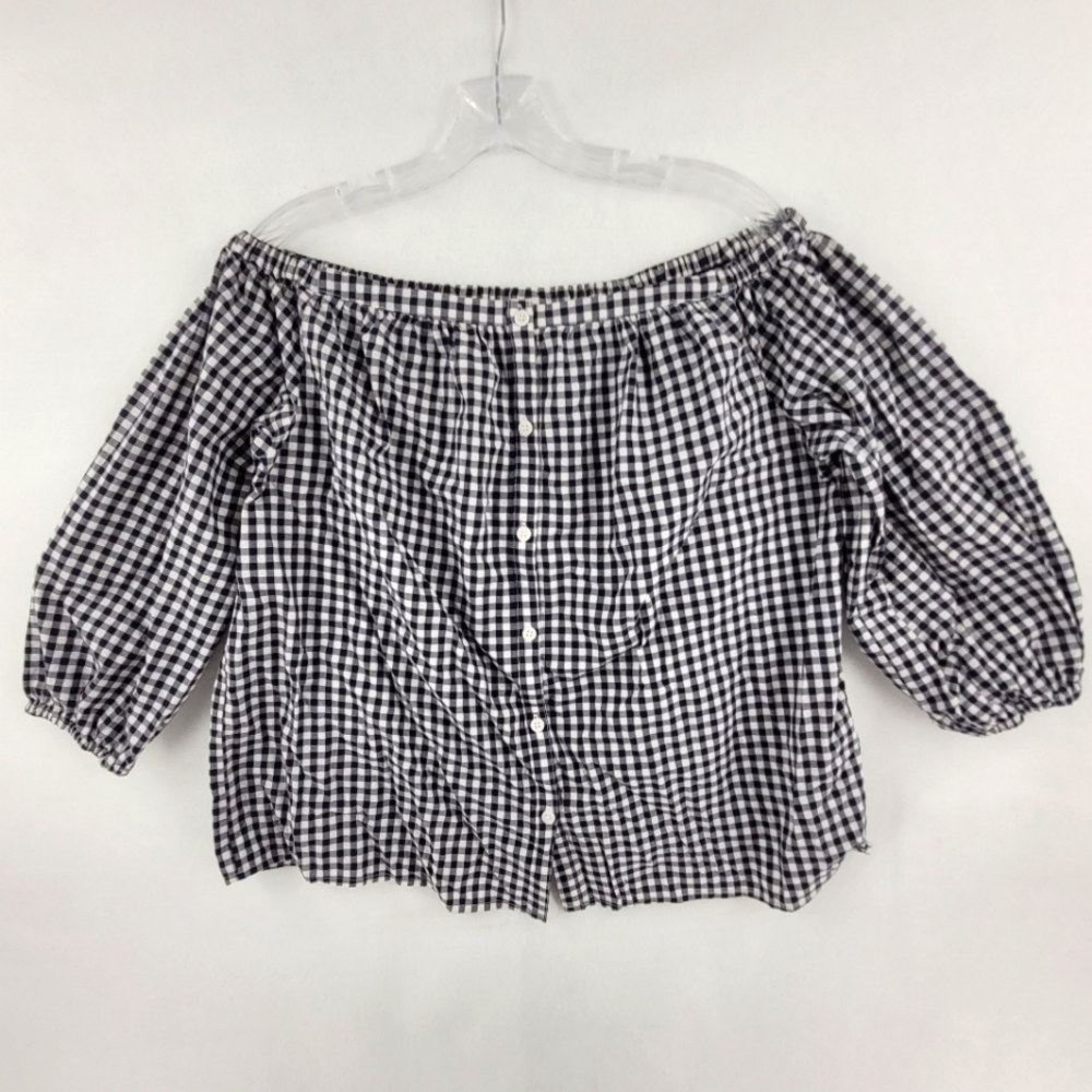 *Sold* Merona Women Black & White Plaid Off the Should Top